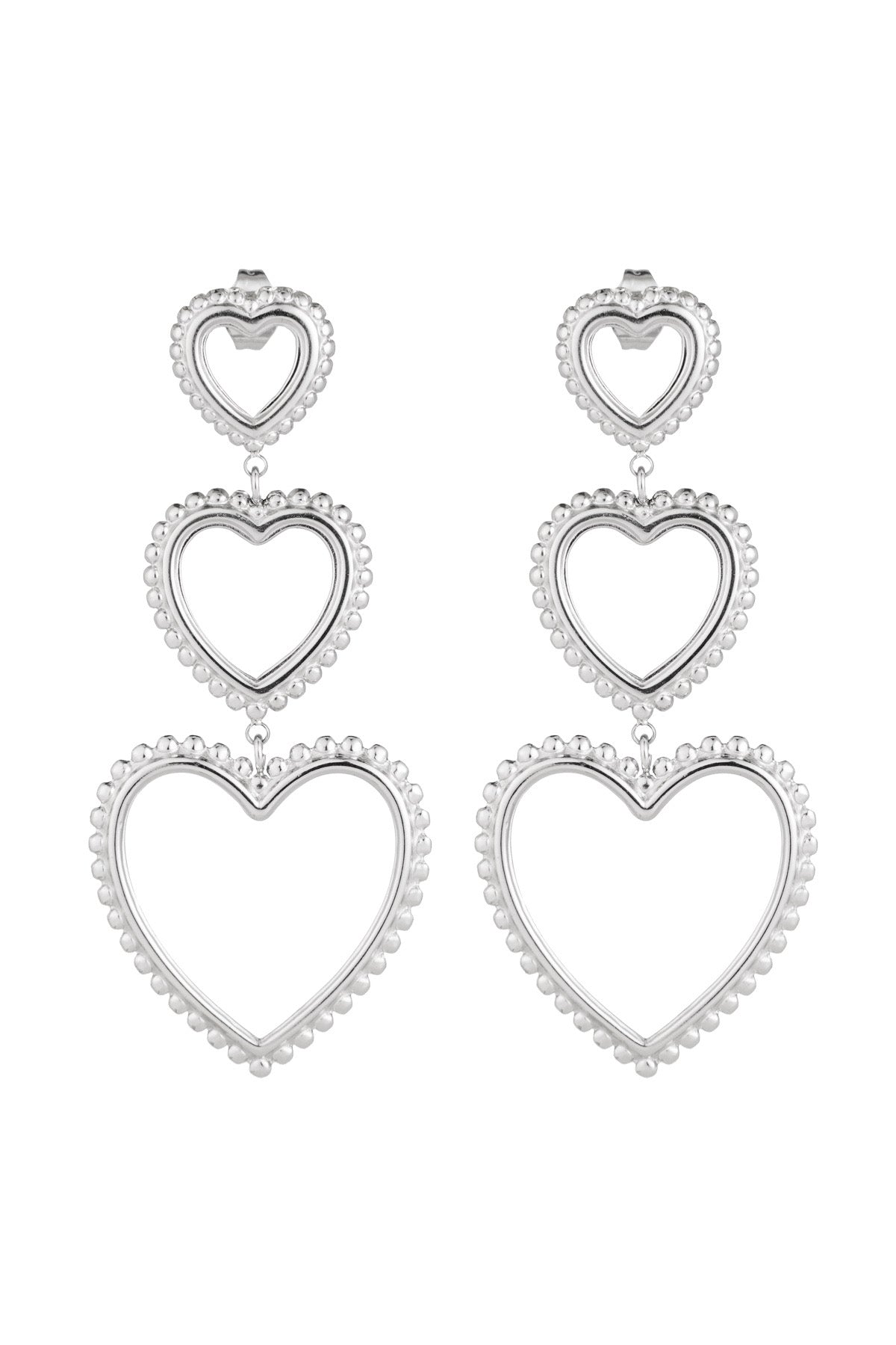 Oorbel- 3 sierlijke harten zilver