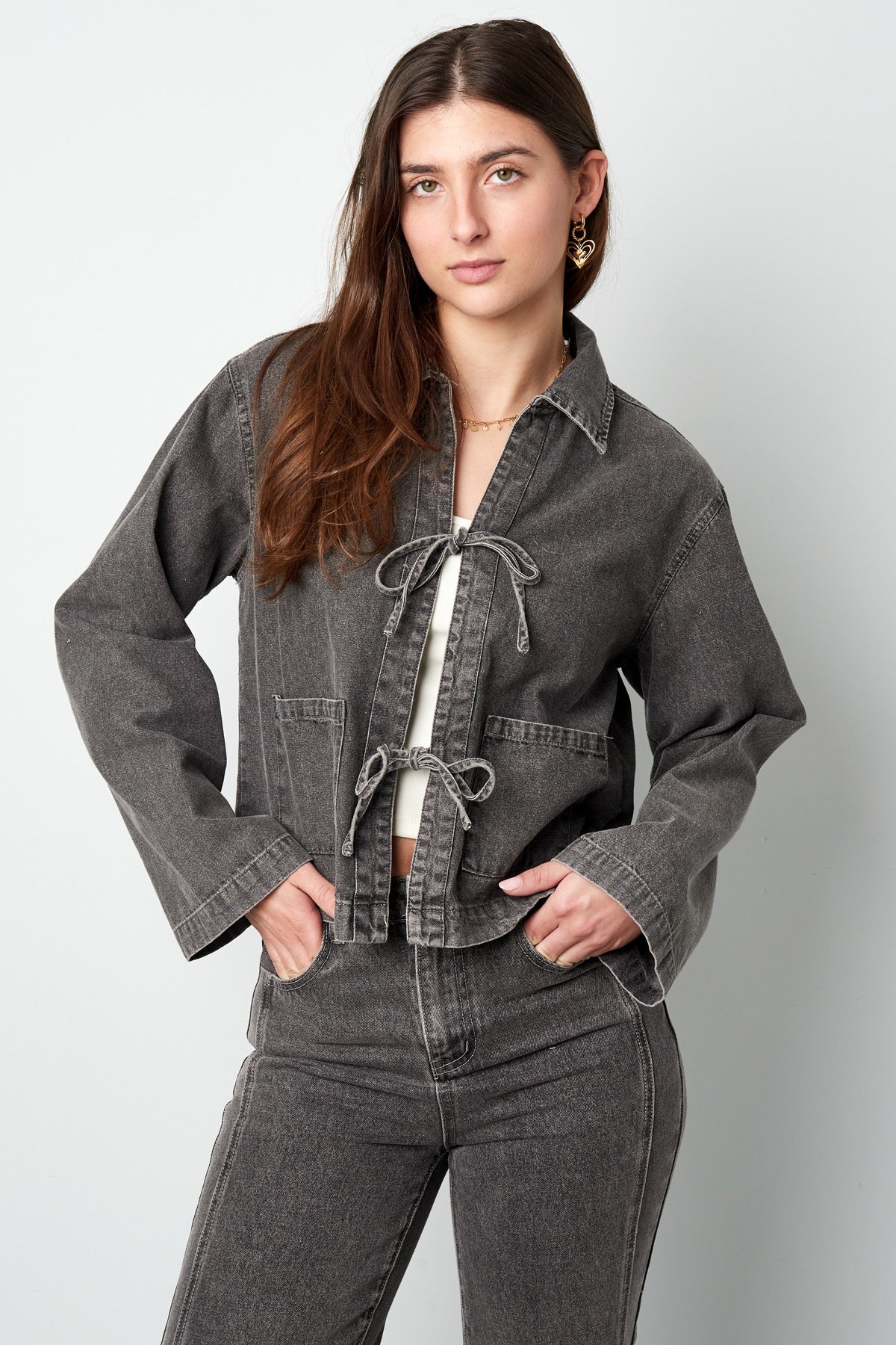 Denim blouse - grijs