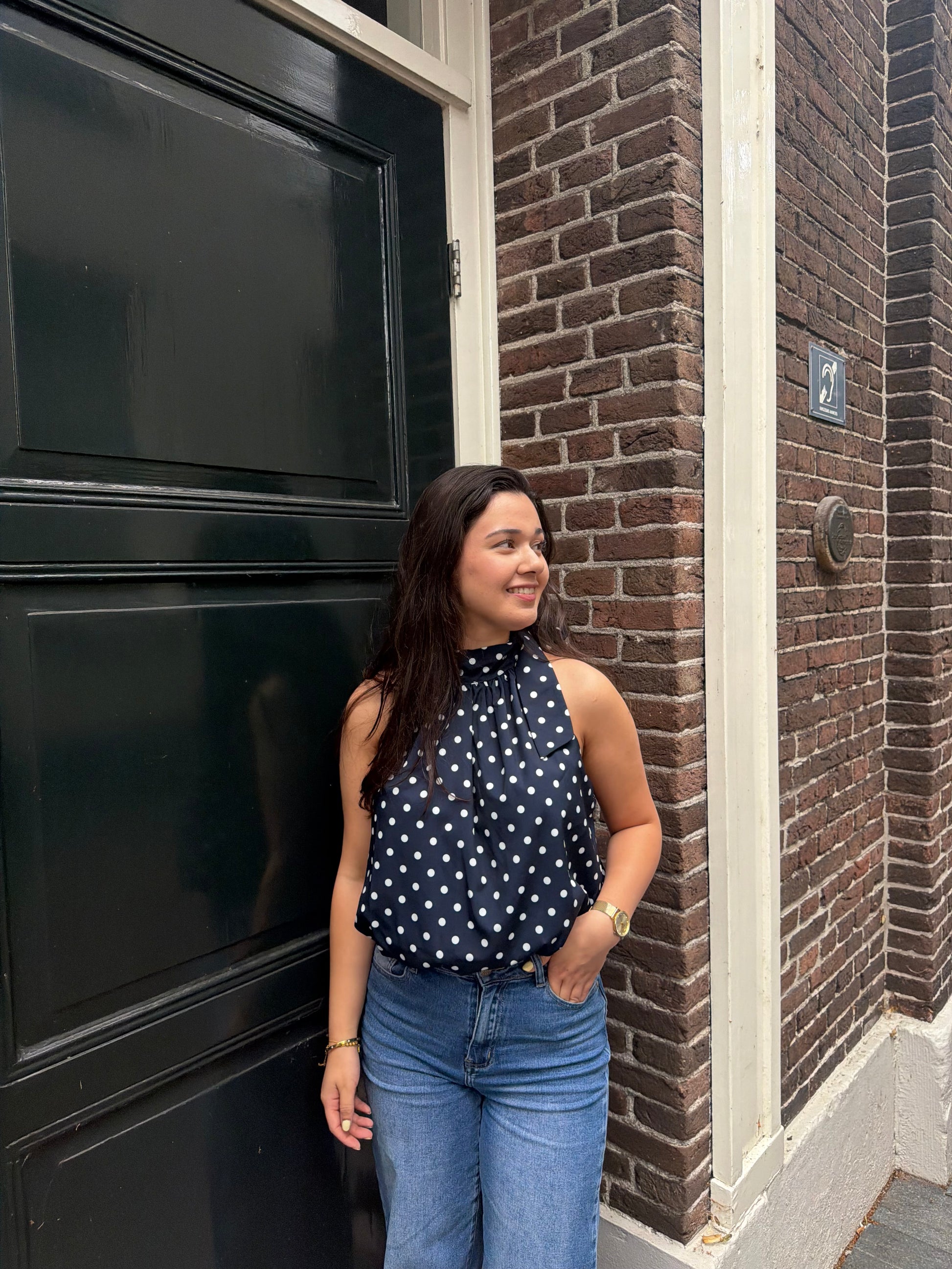 Polka dot halter top blauw