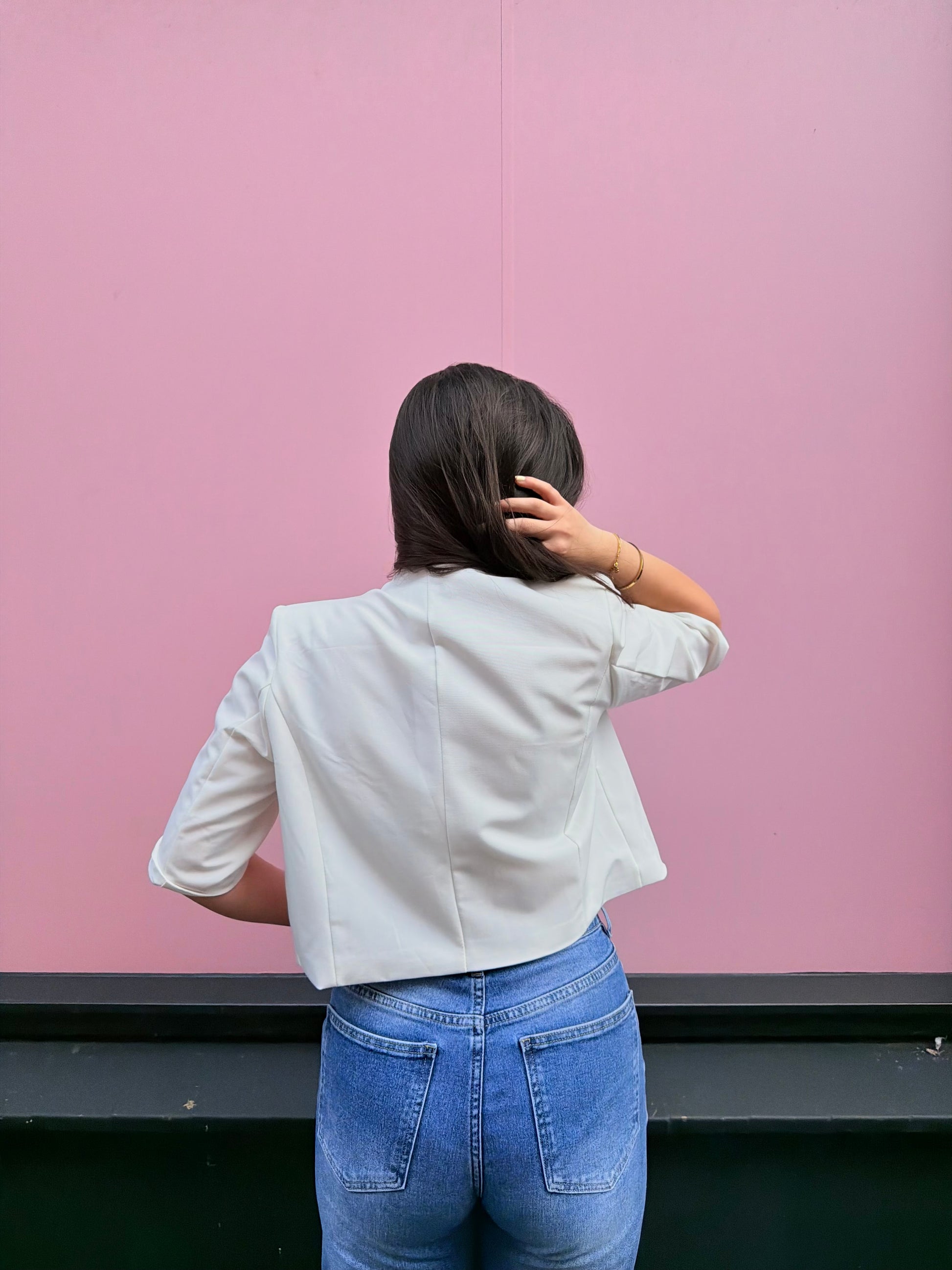 Cropped blazer met schuine knoop