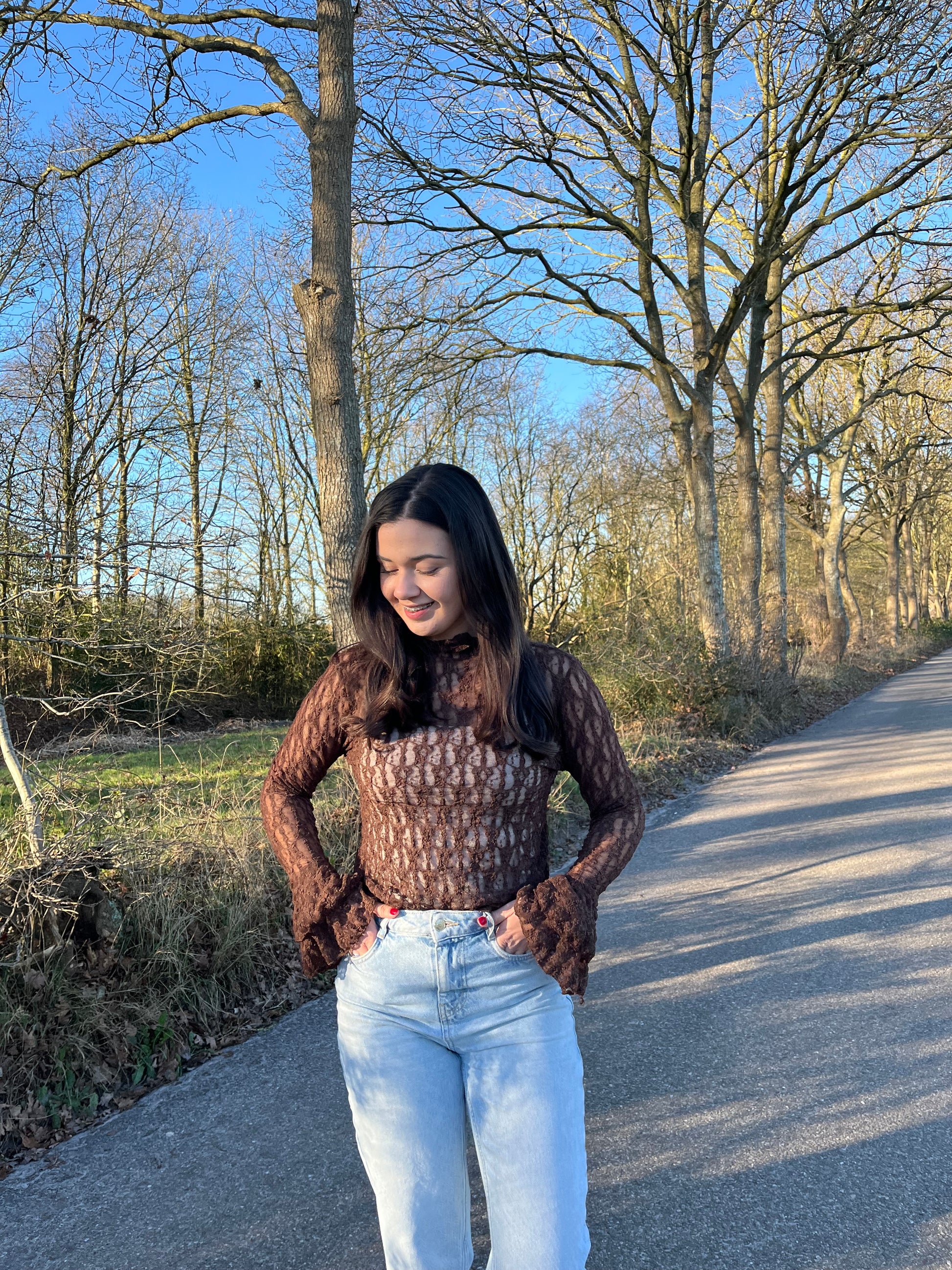 Kanten top flared mouw Macy