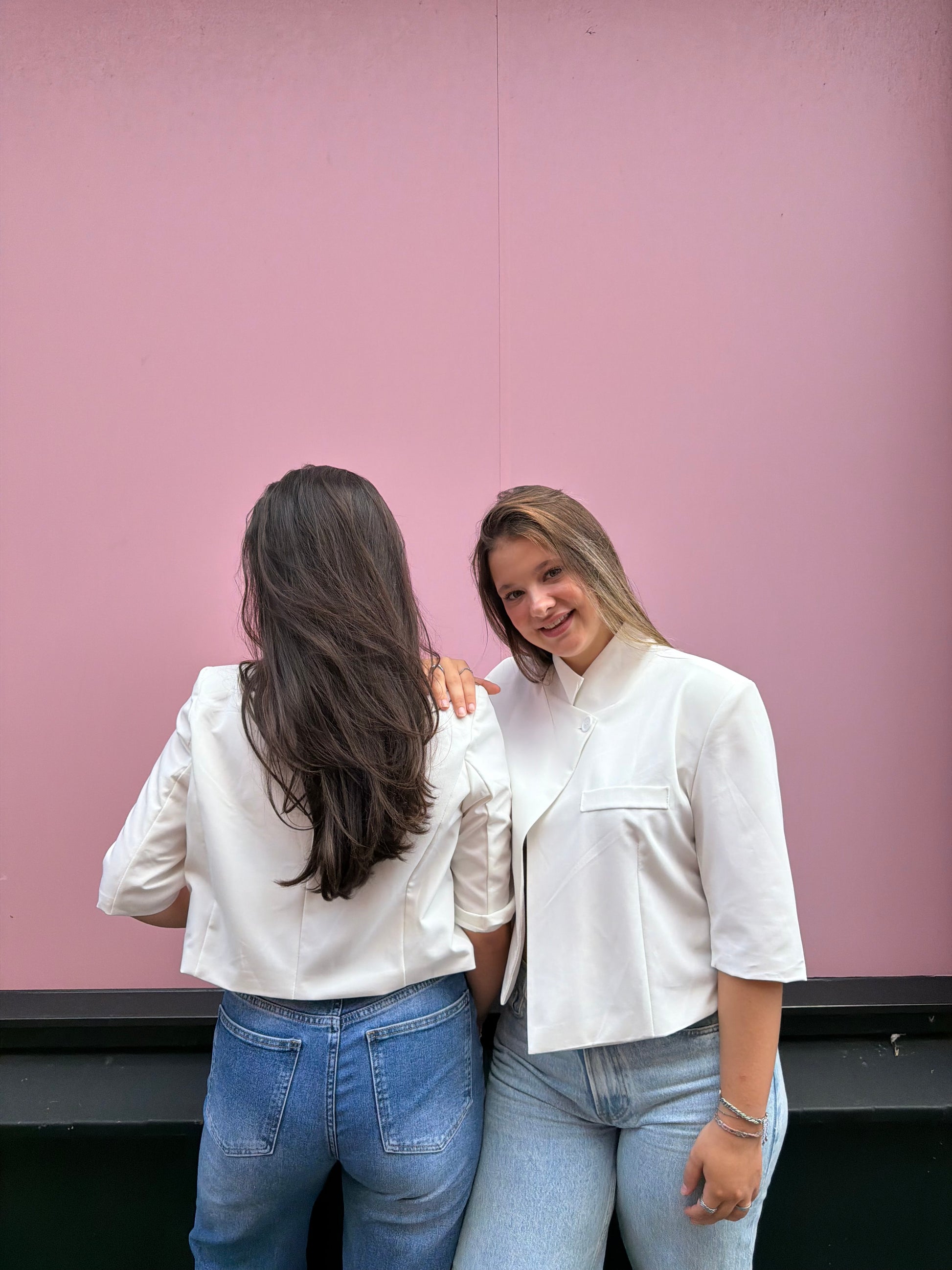 Cropped blazer met schuine knoop