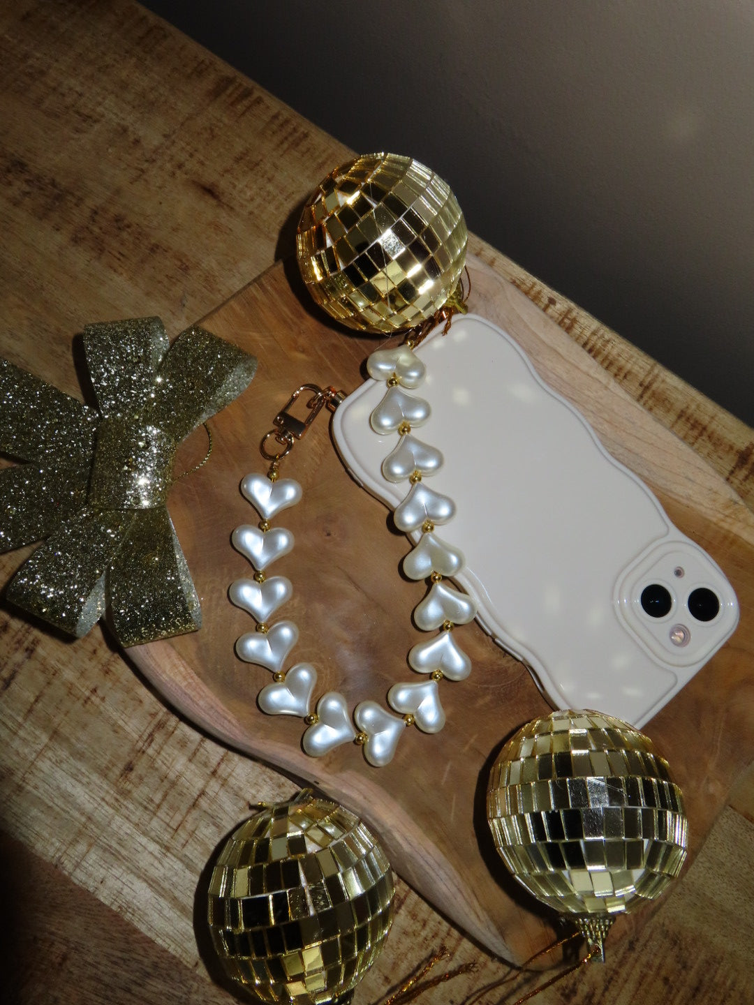 Telefoonkoord - parel hartjes