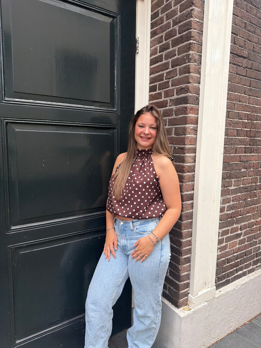 Polka dot halter top bruin