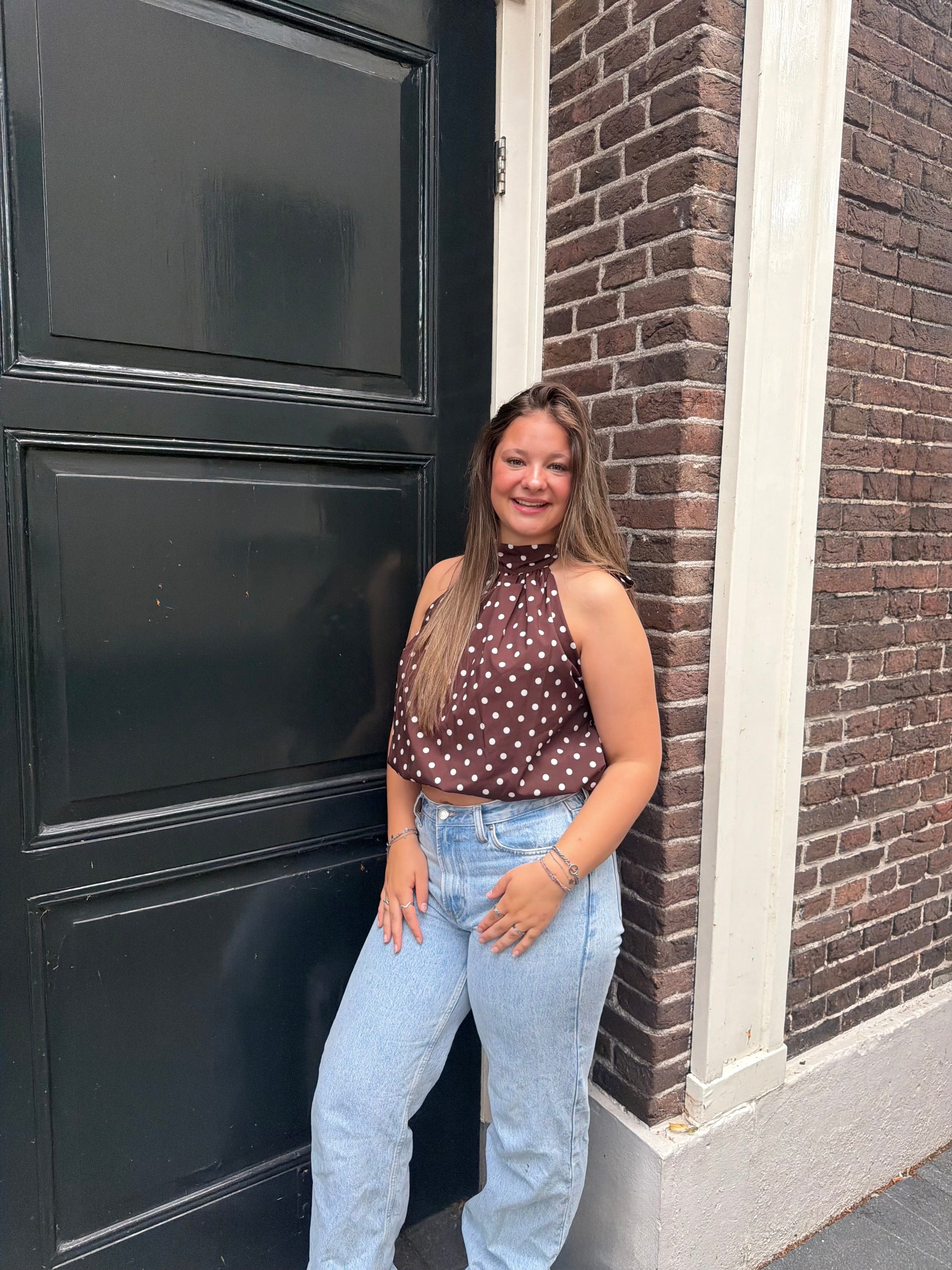 Polka dot halter top bruin