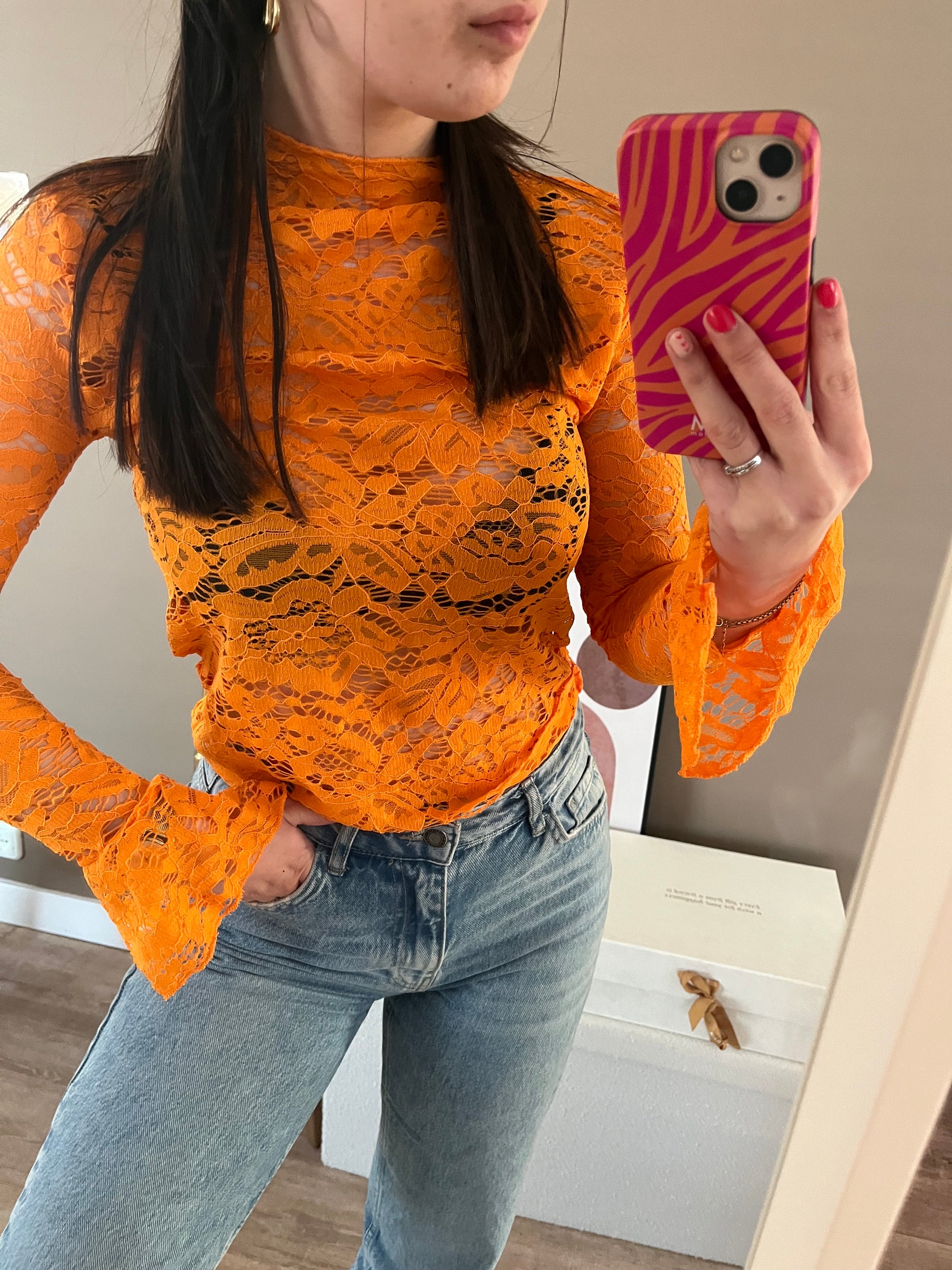 Kanten top - Oranje