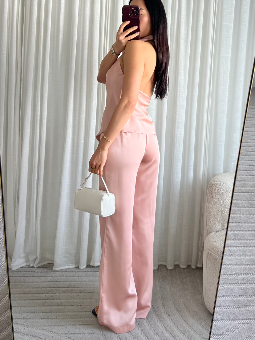 Roze satijnen halter top