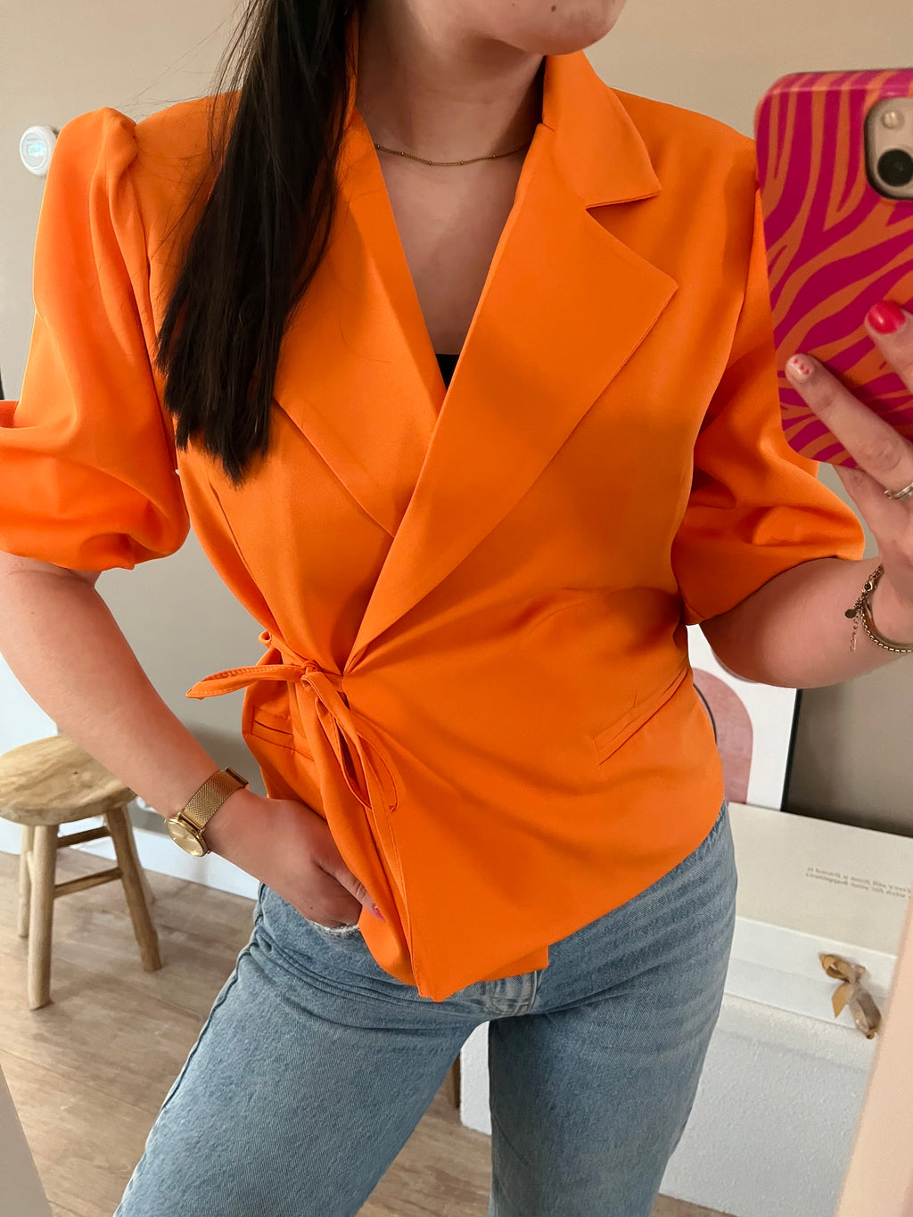 Blazer - Wikkelblazer oranje korte mouw