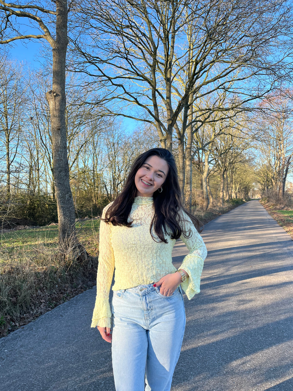 Kanten top flared mouw Macy