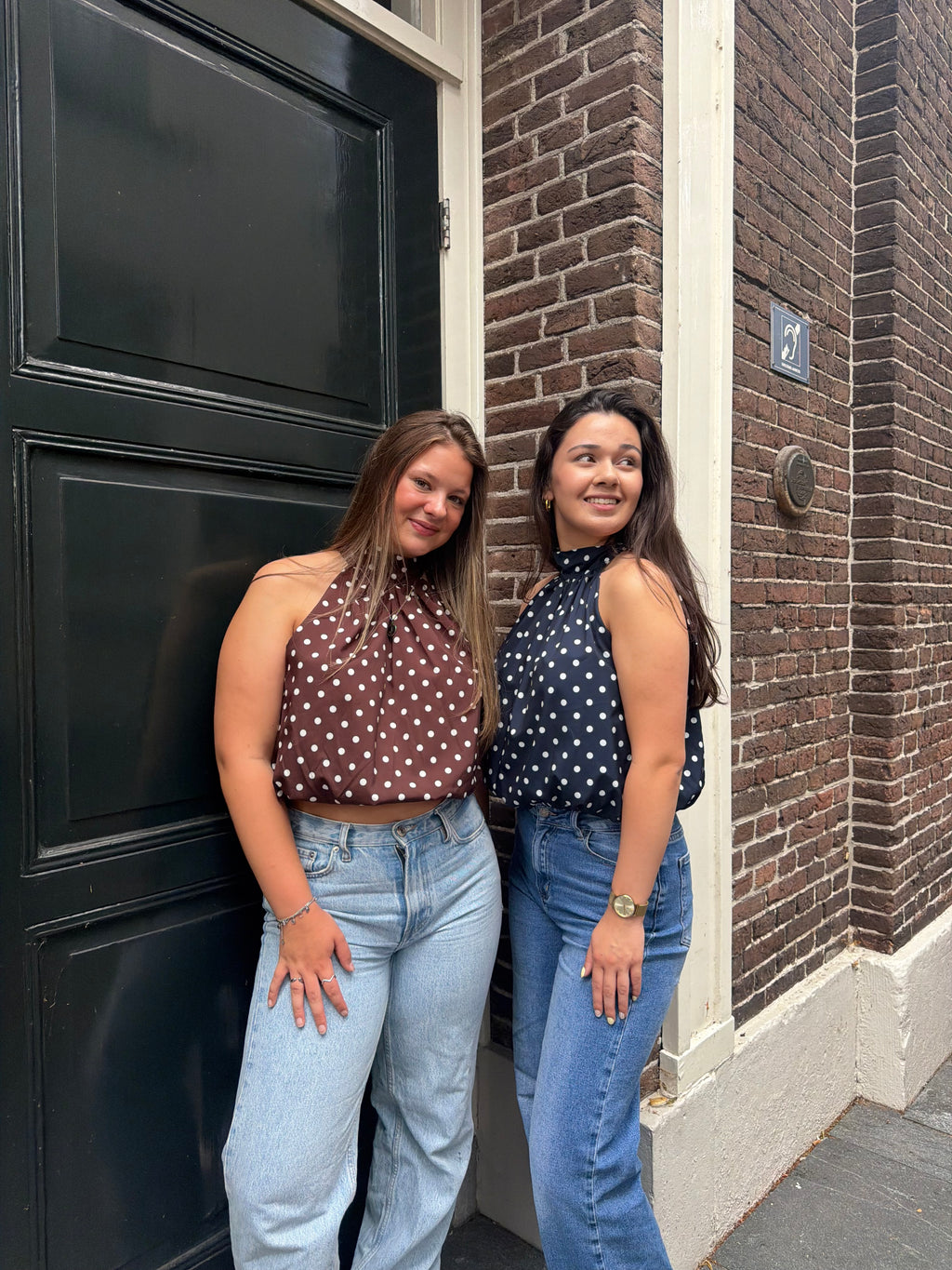 Polka dot halter top bruin
