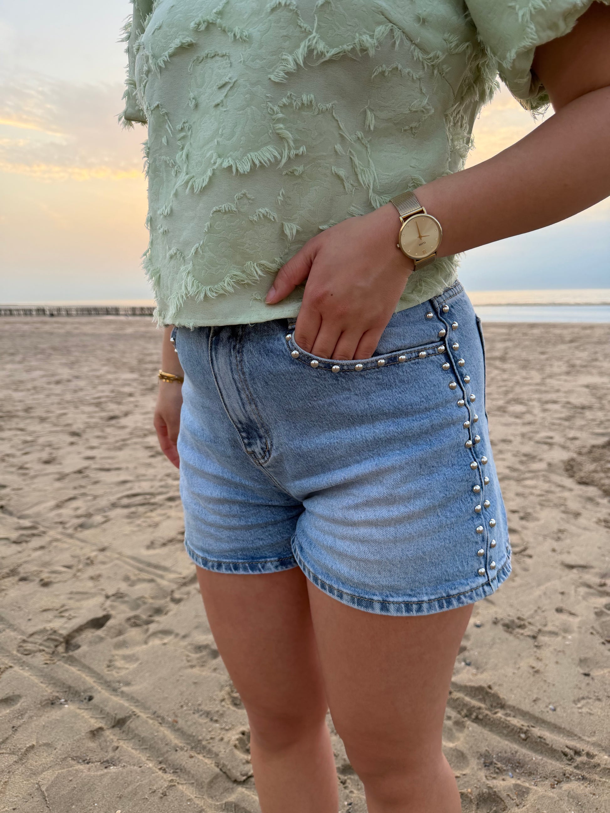 Studs denim short