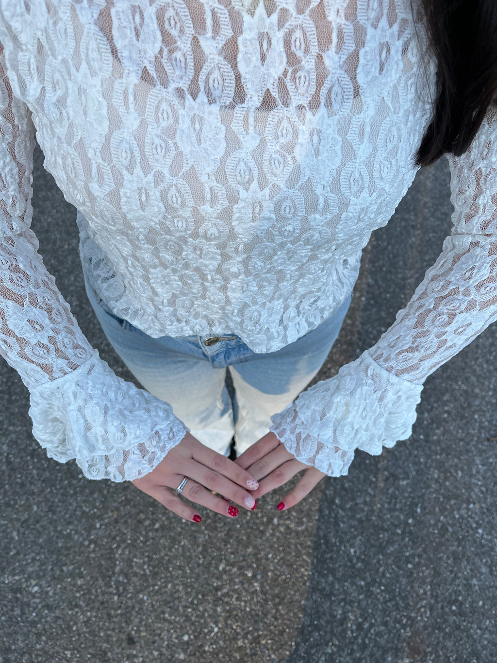 Kanten top flared mouw Macy