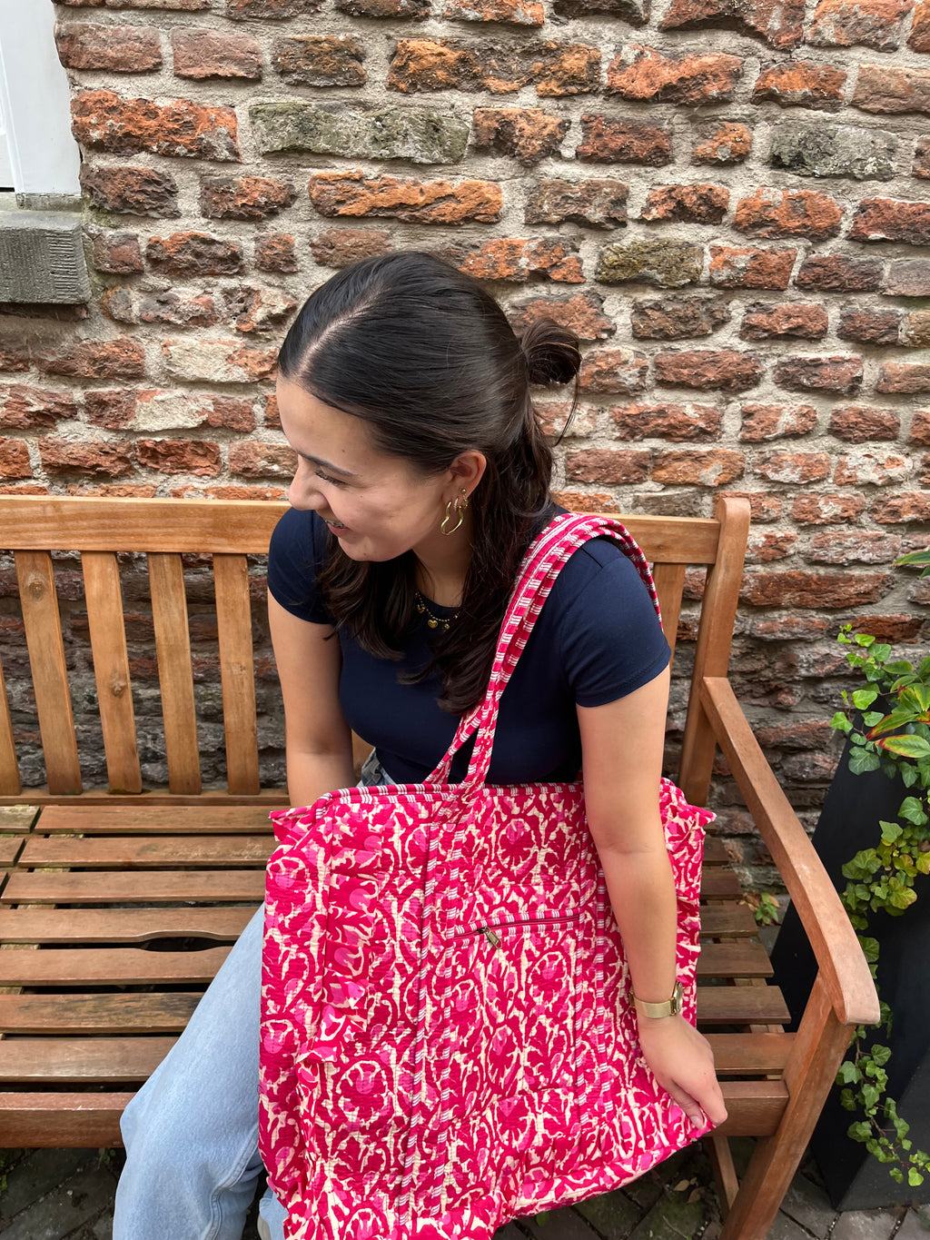 Shopper tote bag roze ruffles