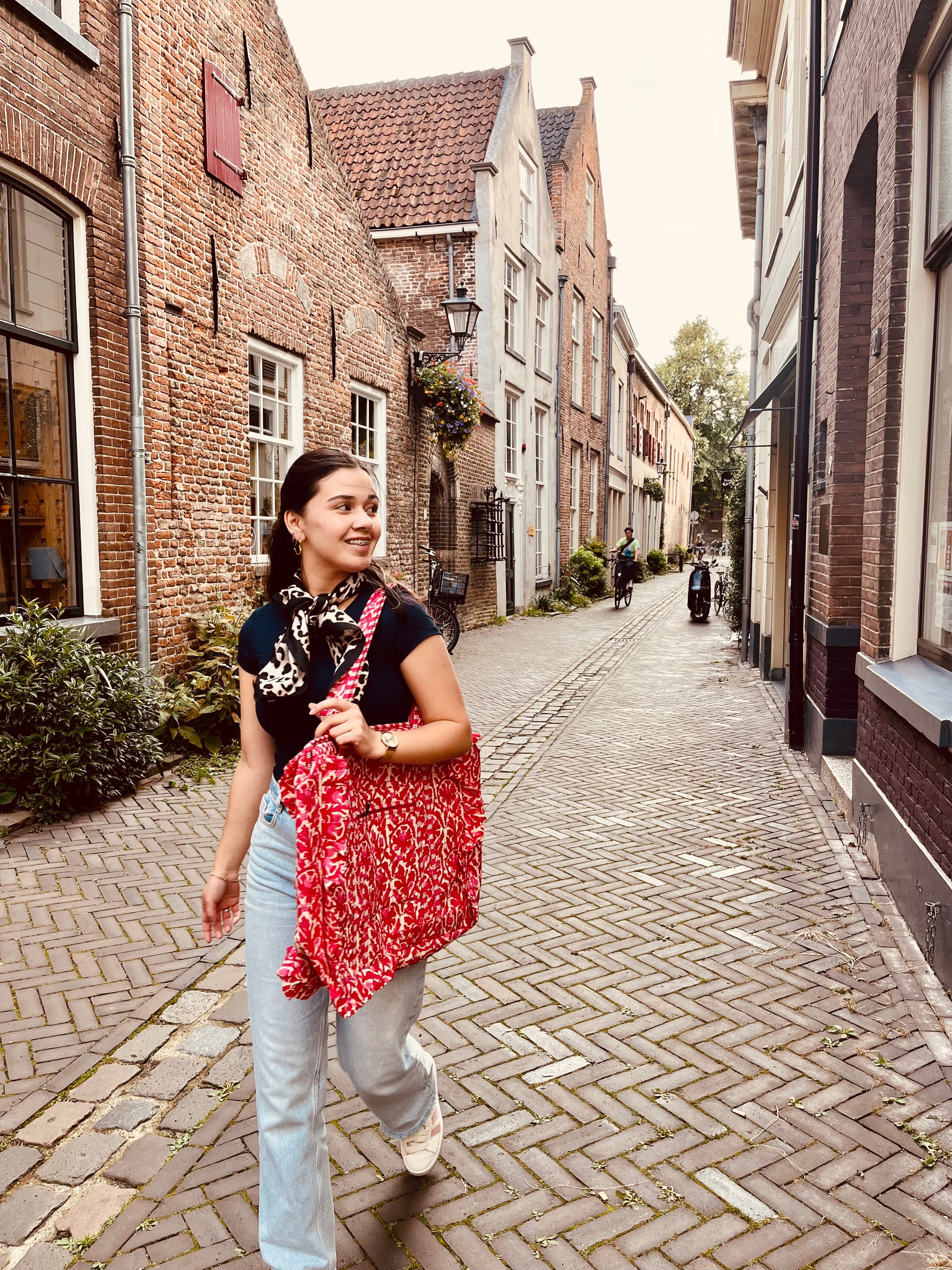 Shopper tote bag roze ruffles