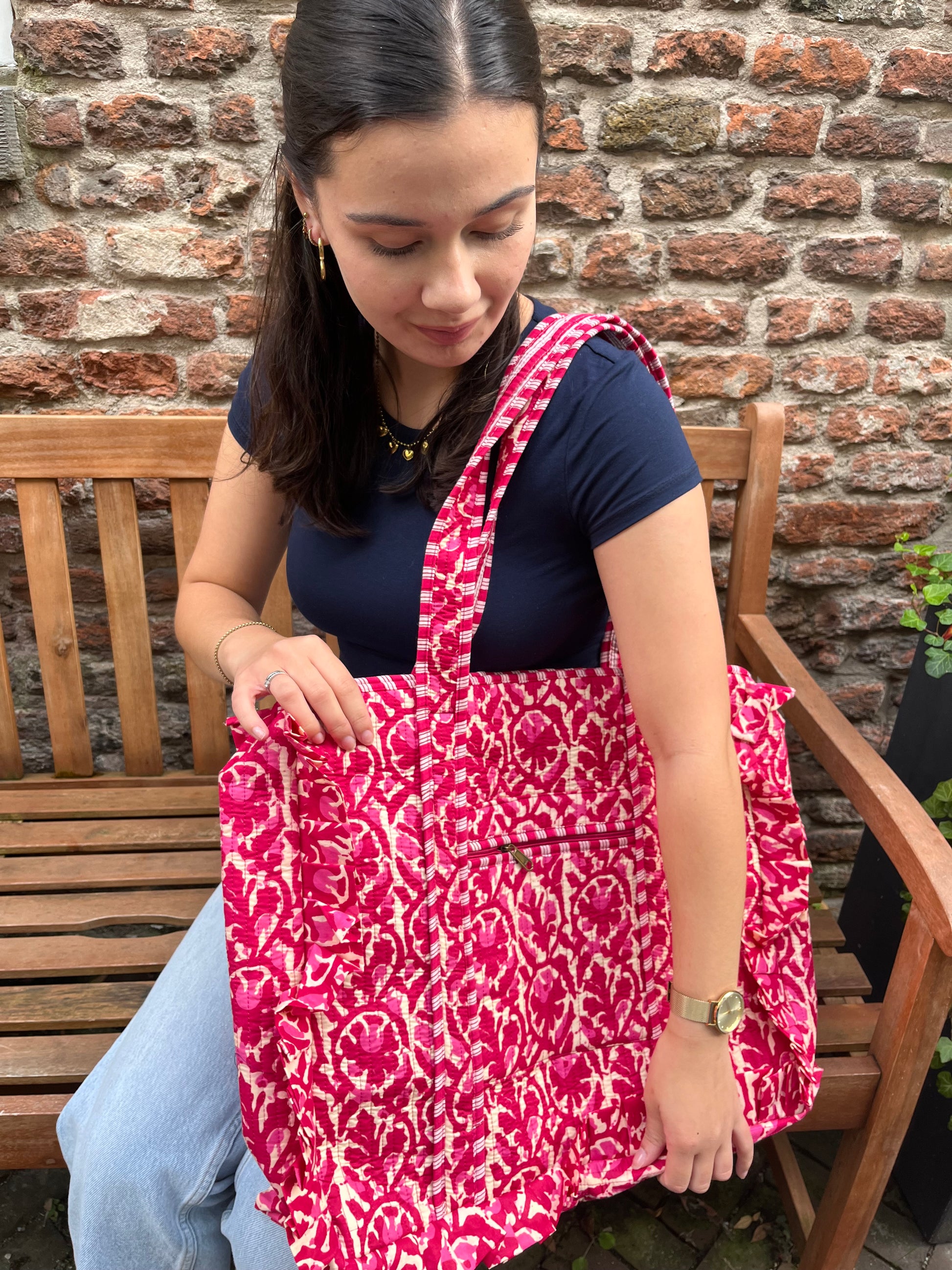 Shopper tote bag roze ruffles