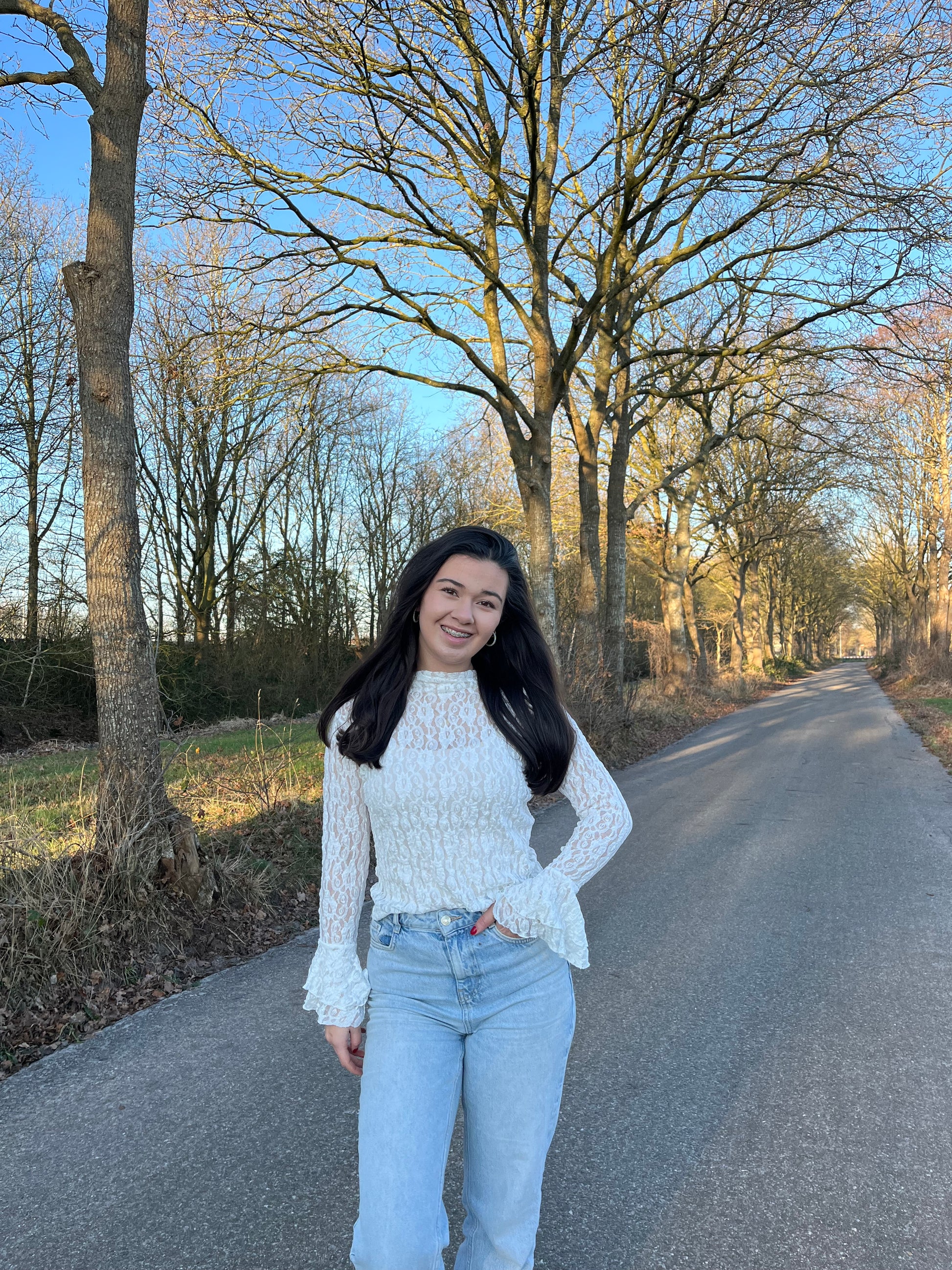 Kanten top flared mouw Macy