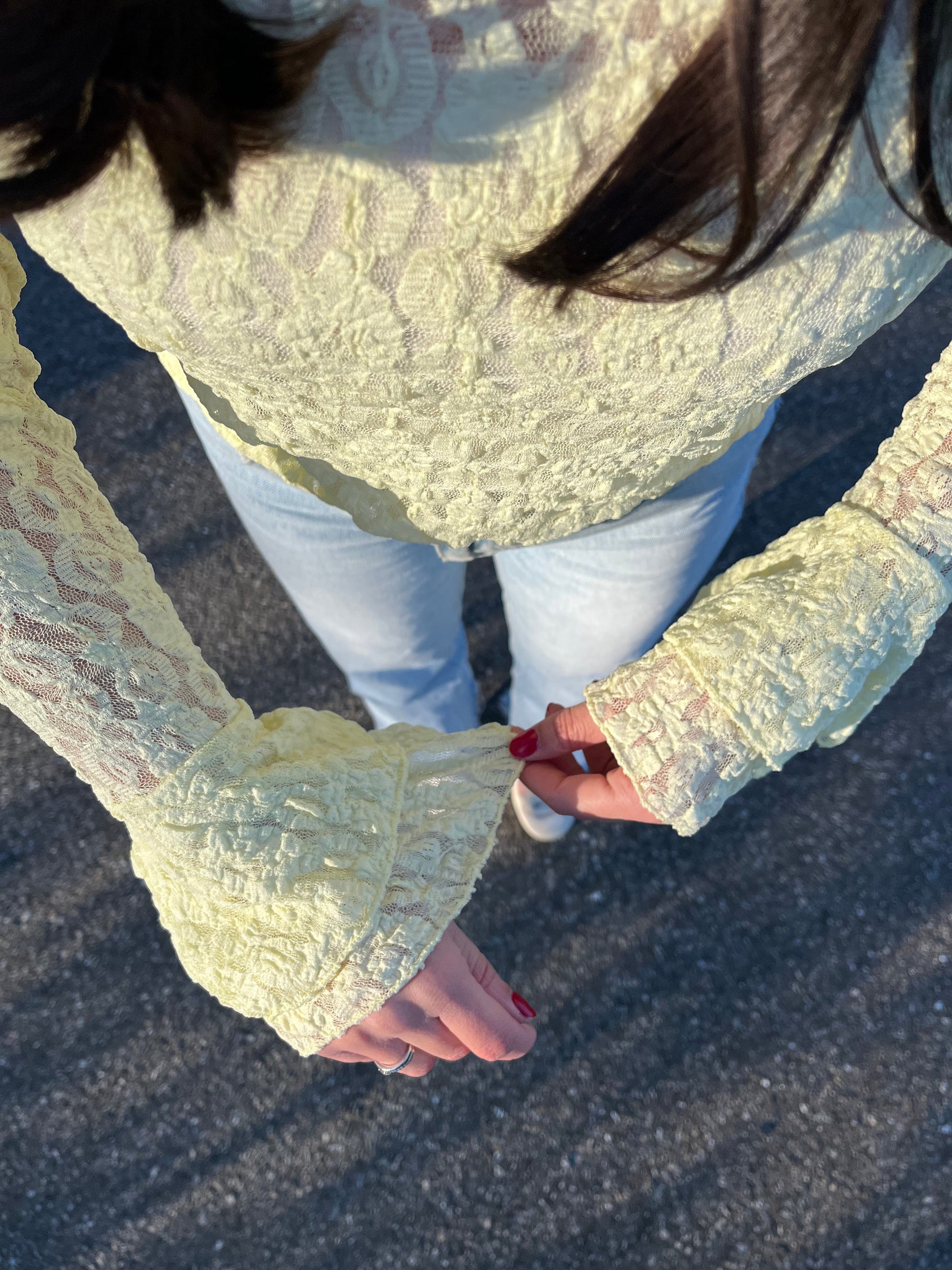 Kanten top flared mouw Macy