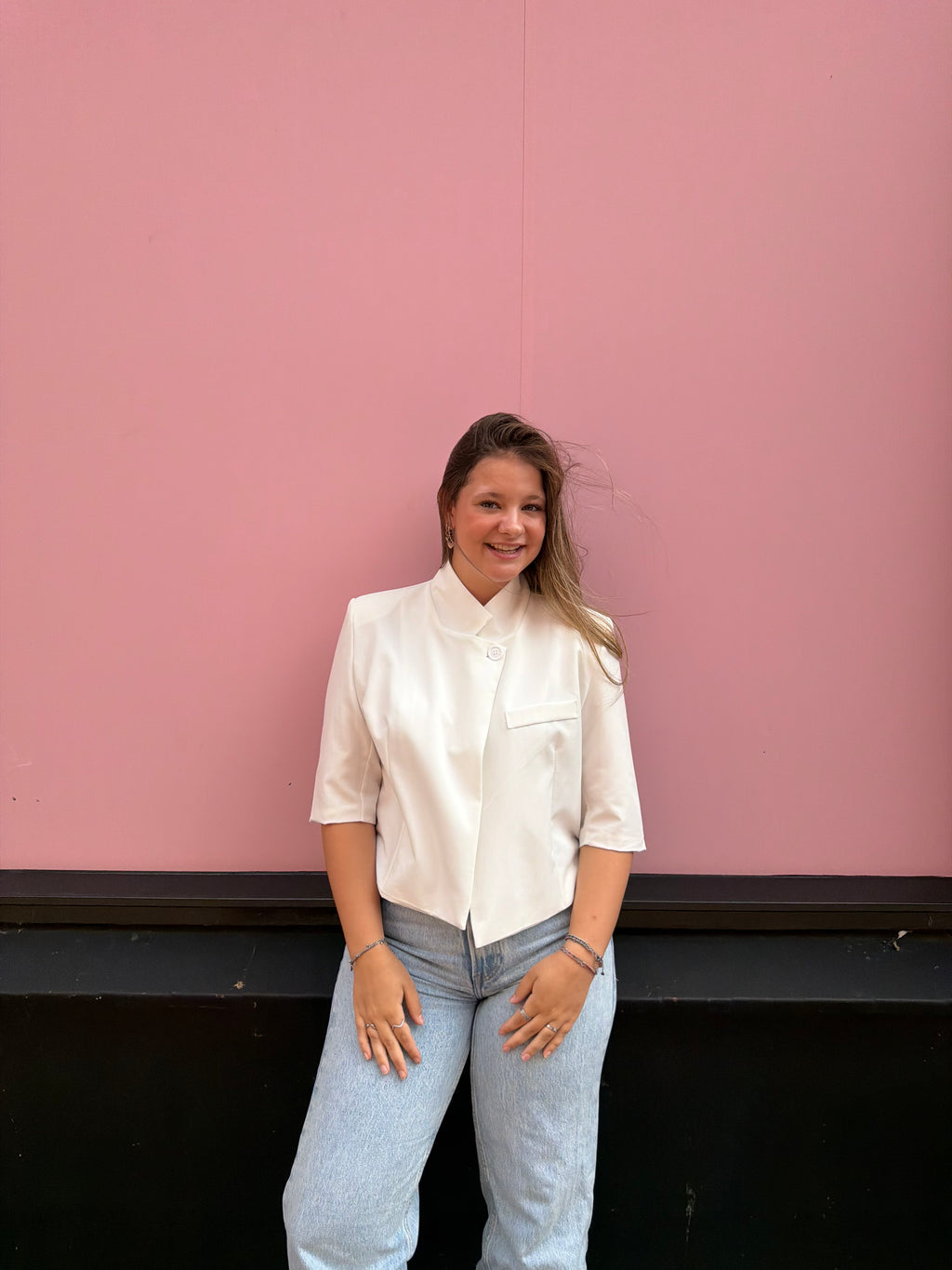 Cropped blazer met schuine knoop