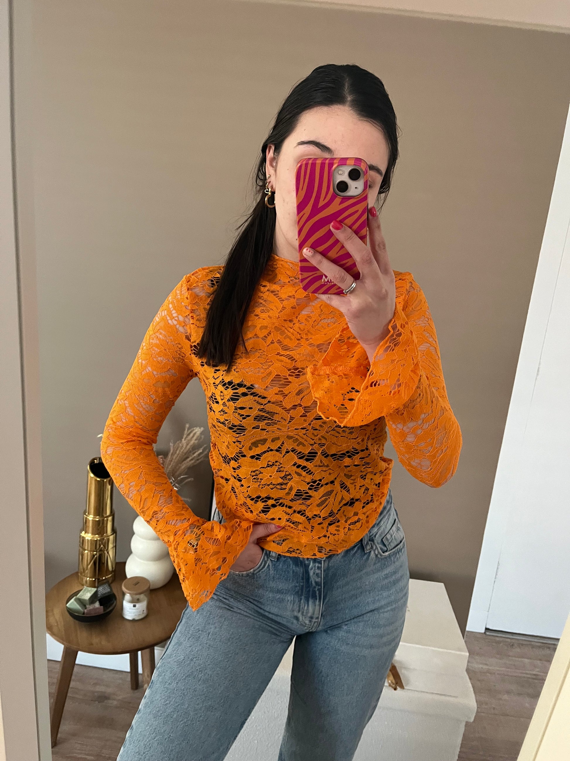 Kanten top - Oranje
