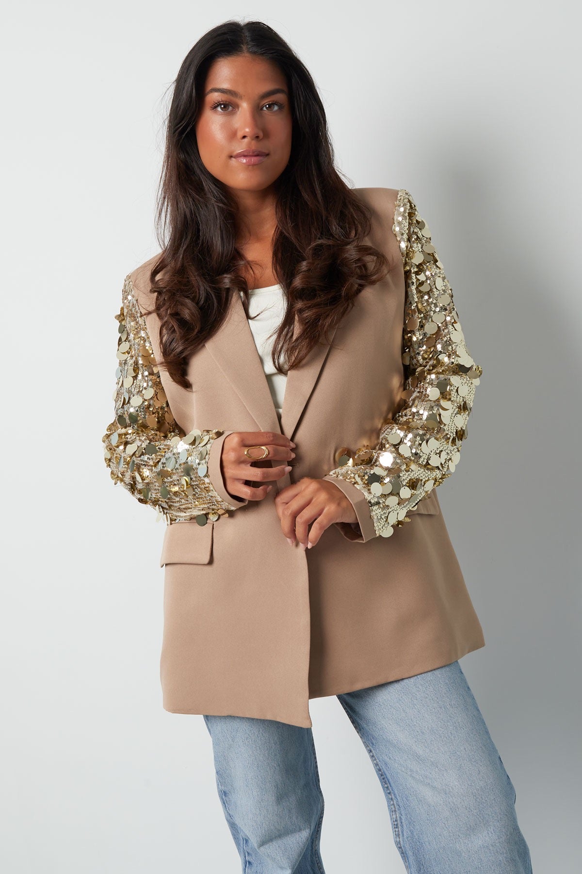 Blazer - statement glitter blazer goud