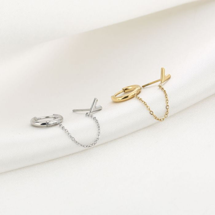 Dubbele oorbel met stud