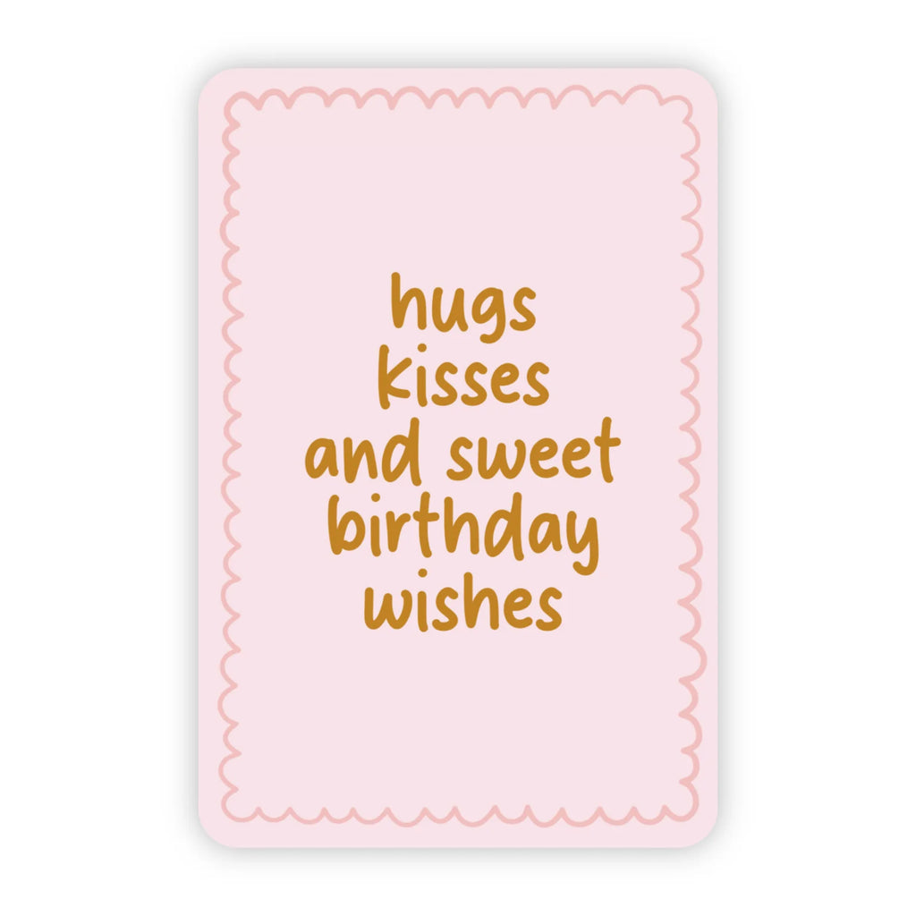 Wenskaart hugs kisses and sweet birthday wishes goudfolie