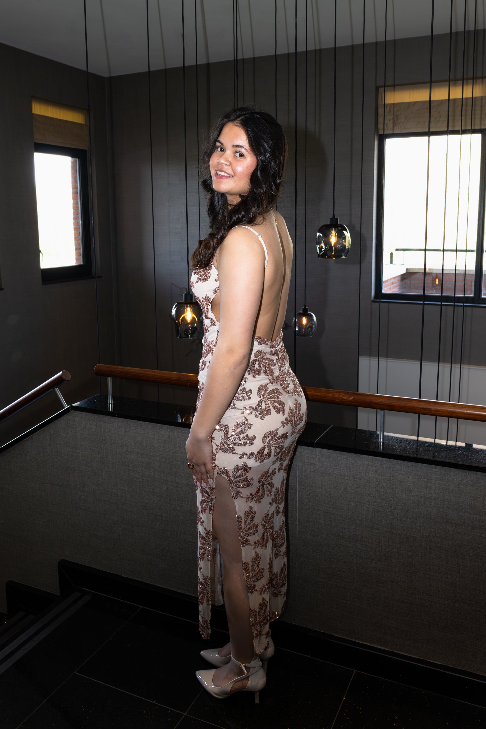 Beige glitter gala dress